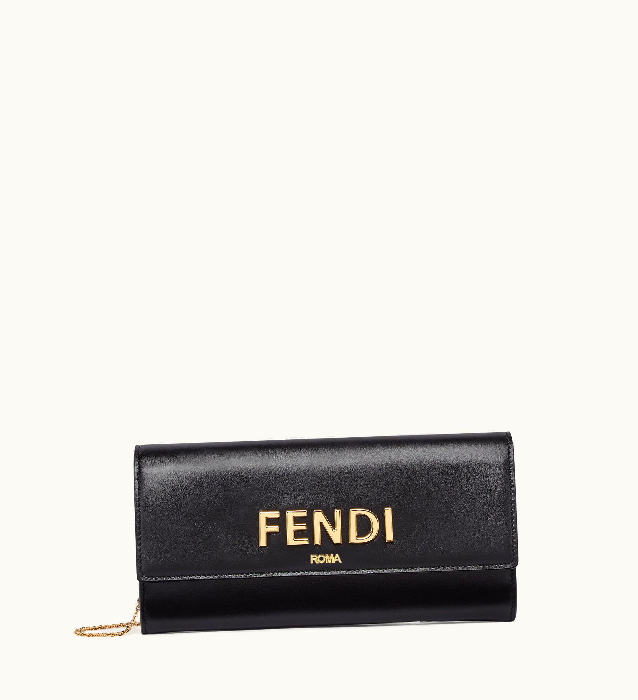 Fendi Fendi Roma Continental Wallet with Short Metal Chain - Black Leather