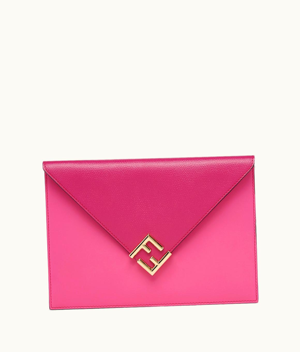 Fendi Fendi FF Diamonds Flat Pouch - Fuchsia And Dark Pink Two-Tone Leather Pouch