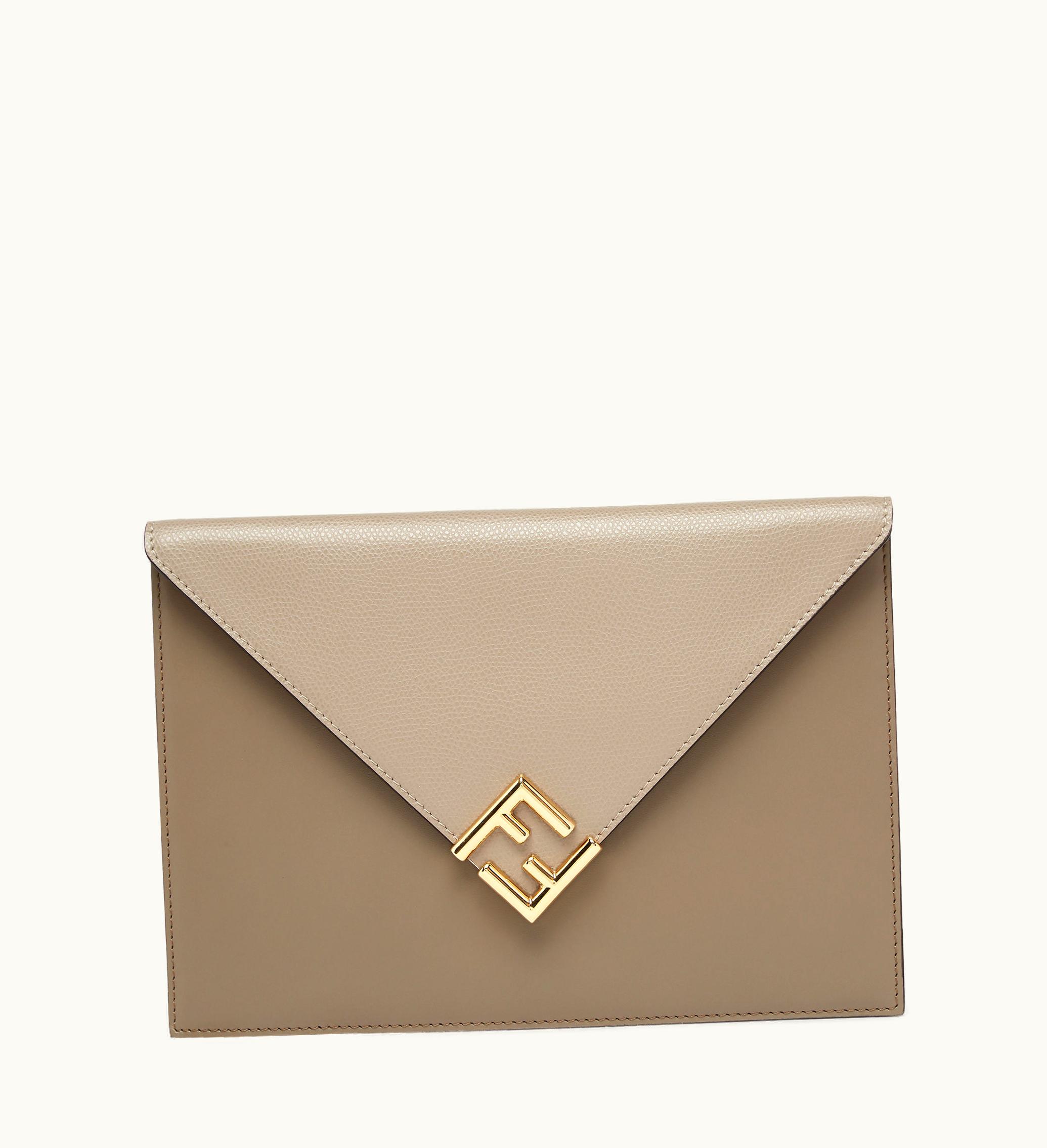 Fendi Fendi FF Diamonds Flat Pouch - Gray And Dove Gray Leather Pouch