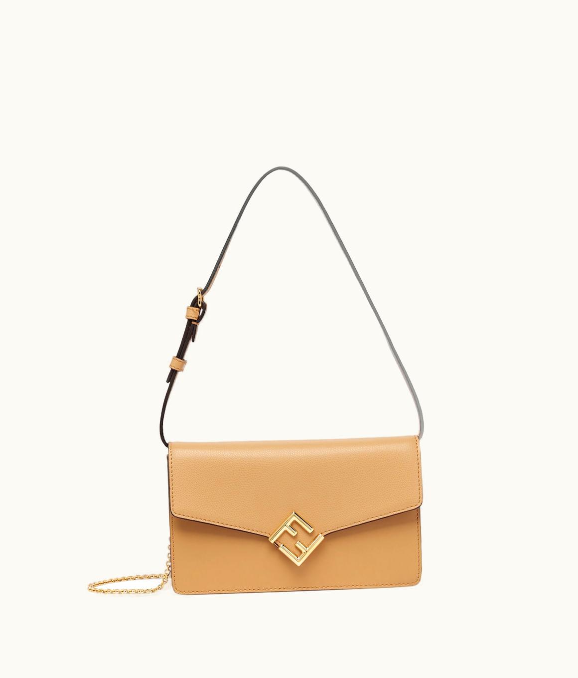 Fendi Fendi FF Diamonds Wallet On Chain - Beige Leather Wallet