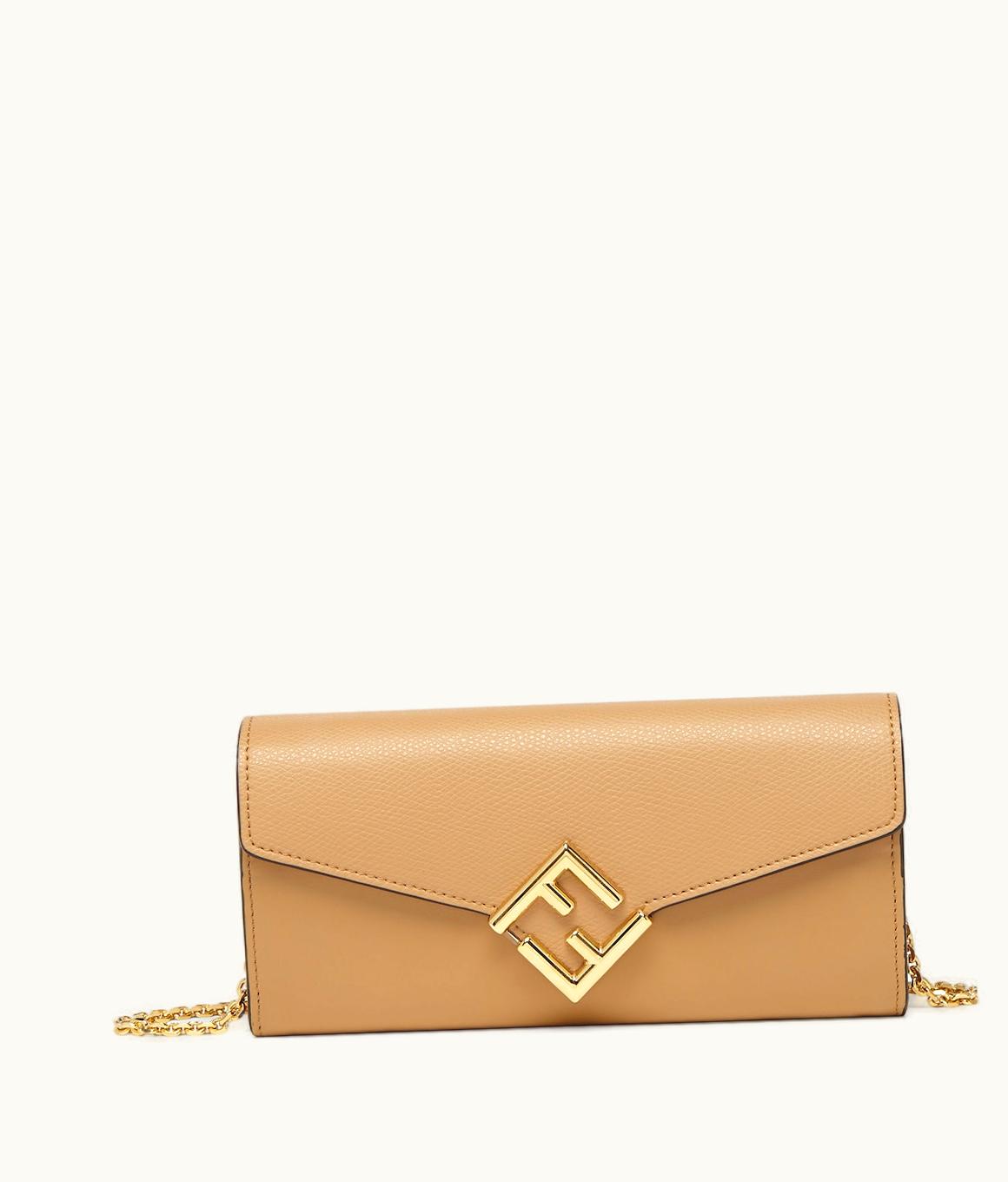Fendi Fendi FF Diamonds Continental With Chain - Beige Leather Wallet
