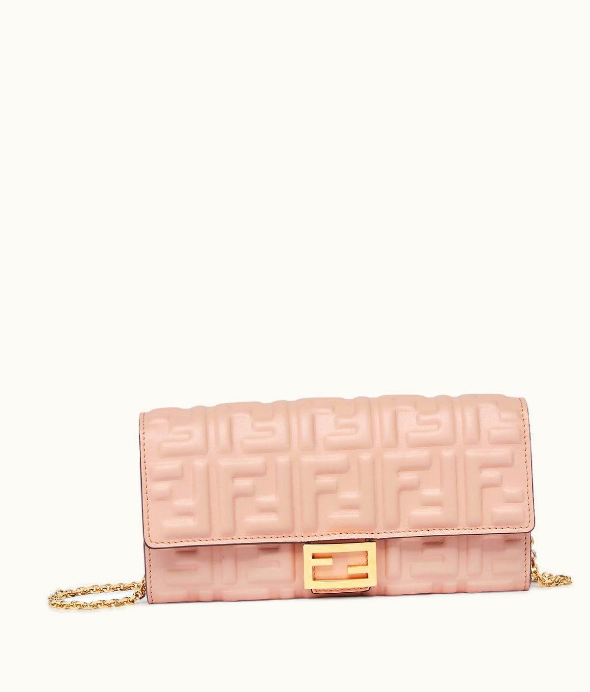 Fendi Fendi Baguette Continental Wallet With Chain - Pink FF Nappa Leather Wallet