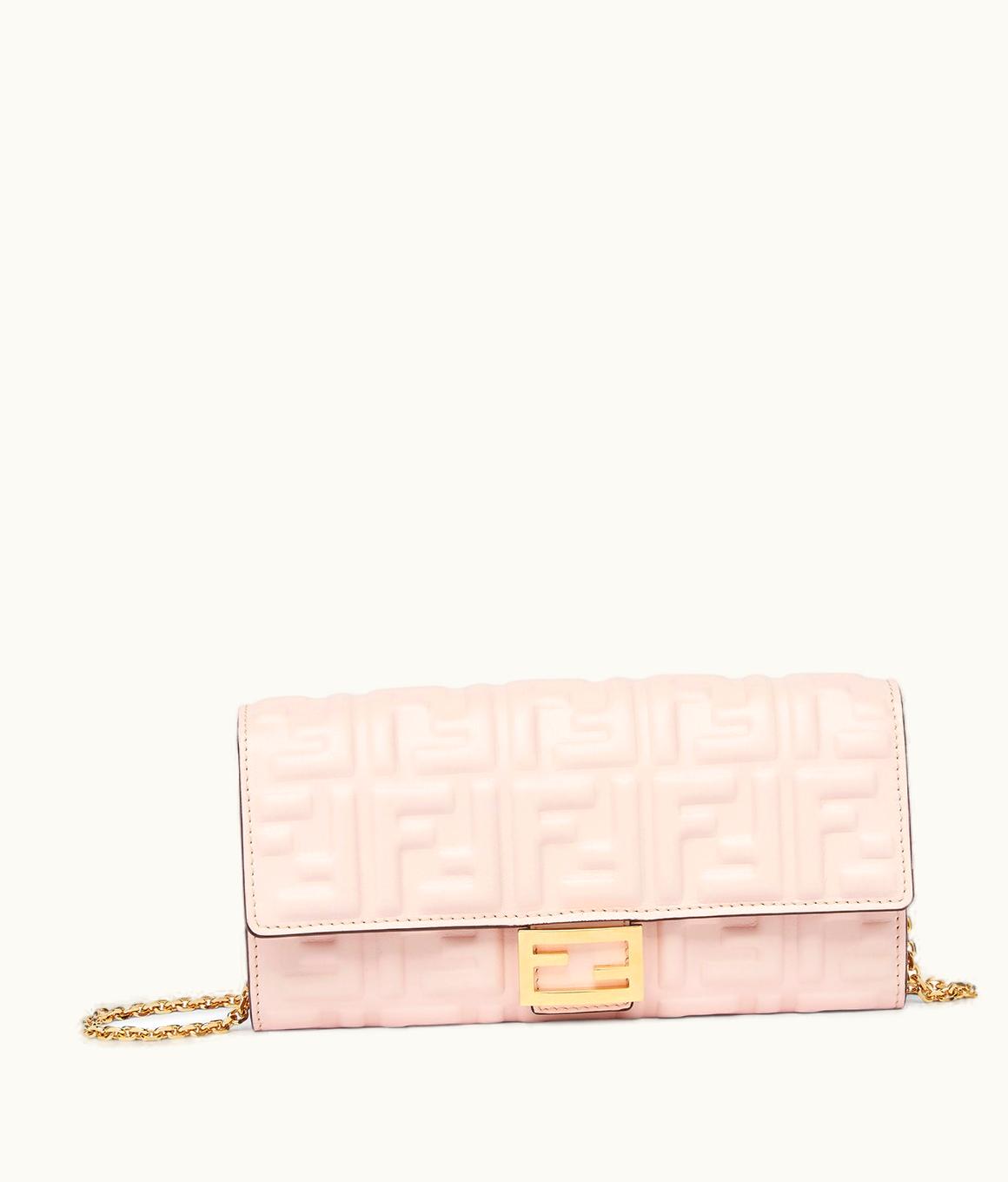 Fendi Fendi Baguette FF Nappa Leather Continental Wallet with Chain - Pink