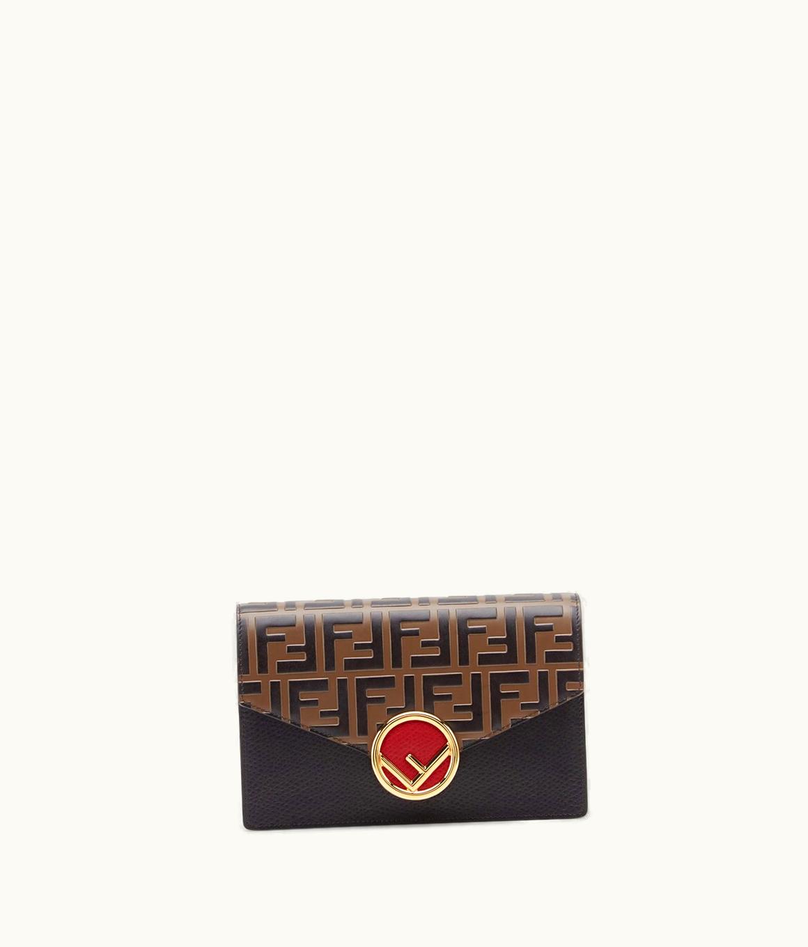 Fendi Fendi FF Geometric Flap Wallet On Chain Black Leather Mini Bag