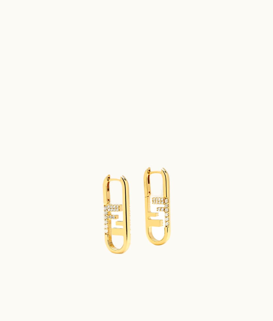 Fendi Fendi O'Lock Oval Earrings - Gold Metal and White Crystal Earrings