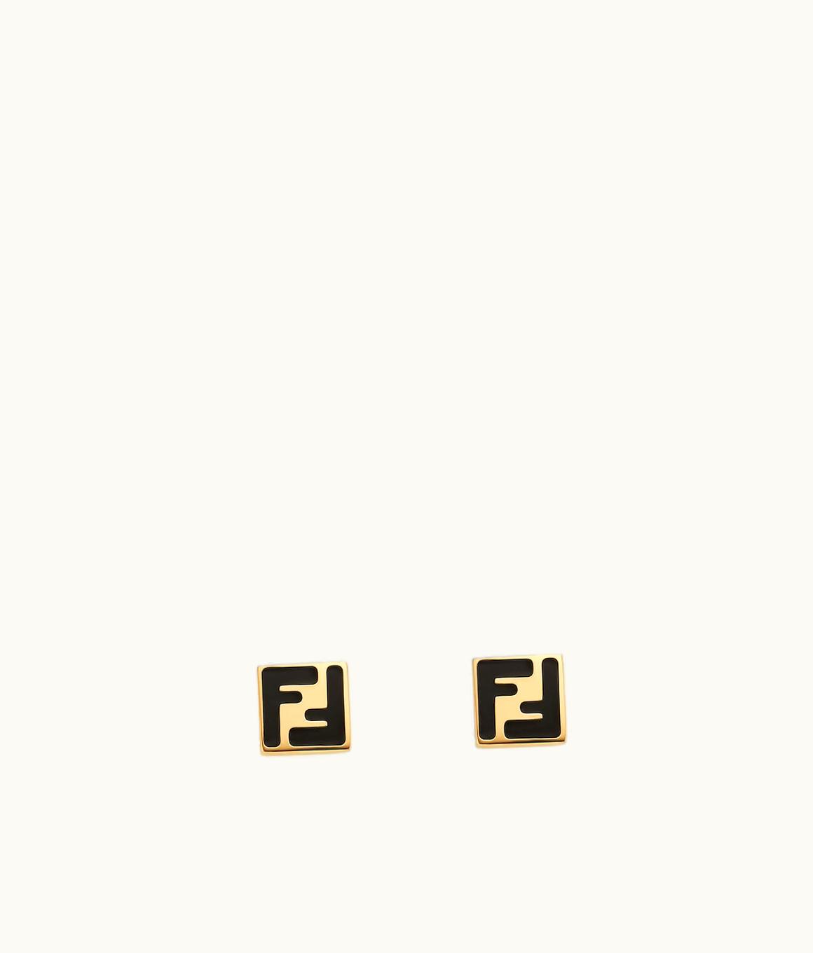 Fendi Fendi FF Motif Gold Earrings Black Enameled
