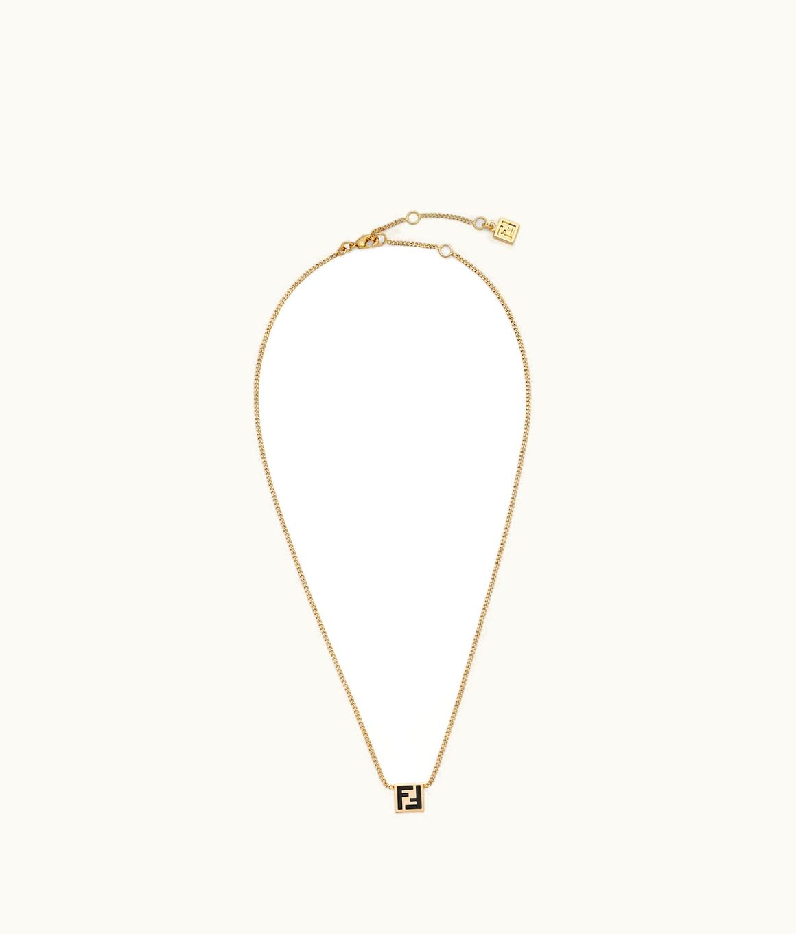 Fendi Fendi FF Pendant Necklace Gold Black Enameled