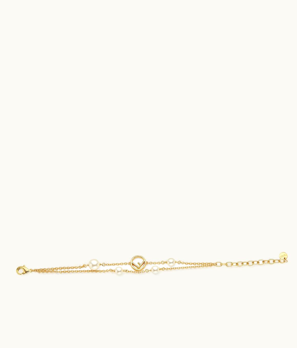 Fendi Fendi Double-Chain Bracelet - F Is Fendi Gold-Finish Metal Bracelet with White Bijou Pearls