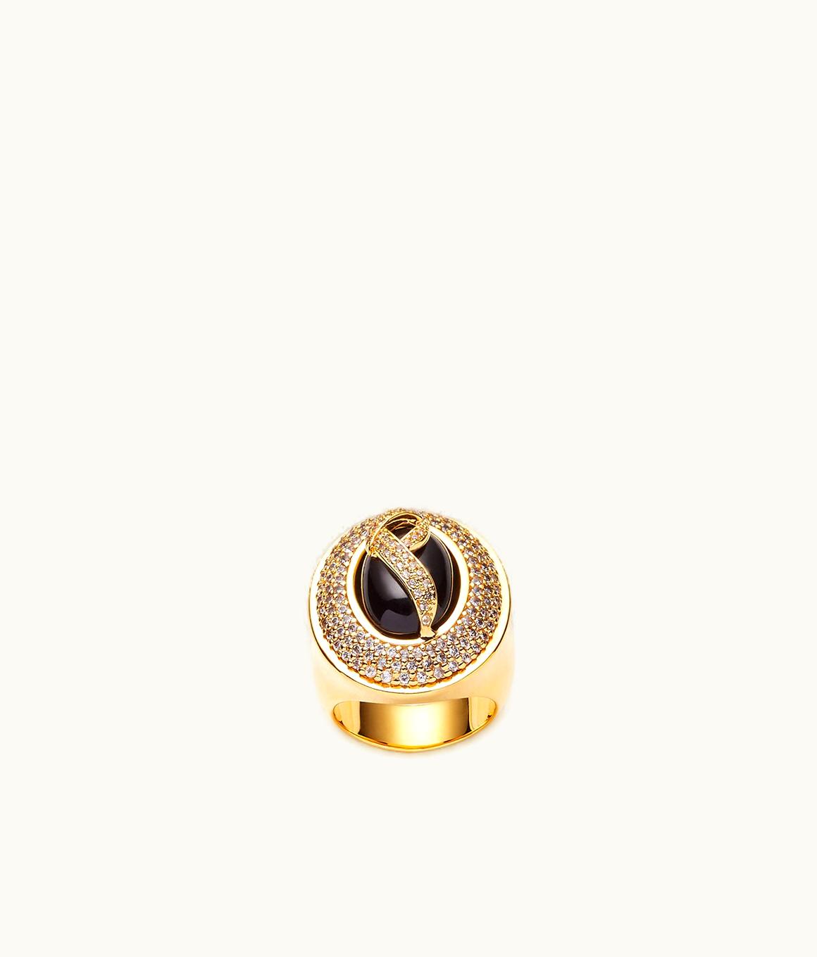 Fendi Fendi Pilati Stripes Band Ring - Gold-finished Metal Ring Black and White