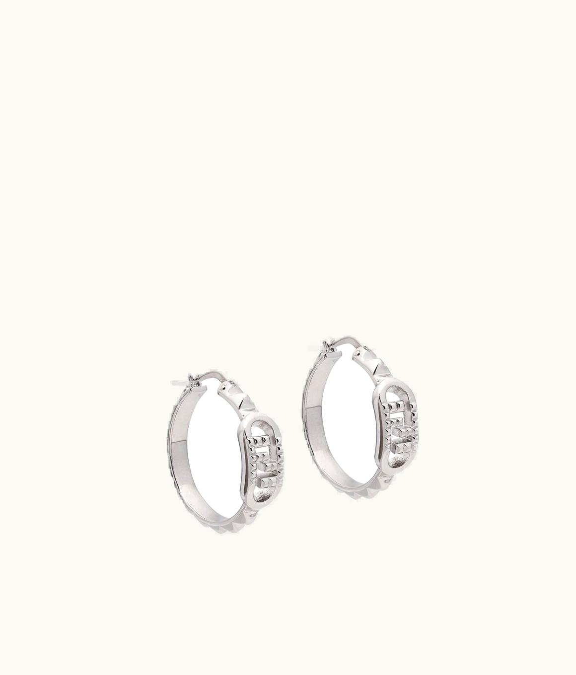 Fendi Fendi O'Lock Diamond-Cut Hoop Earrings - Palladium Metal Earrings