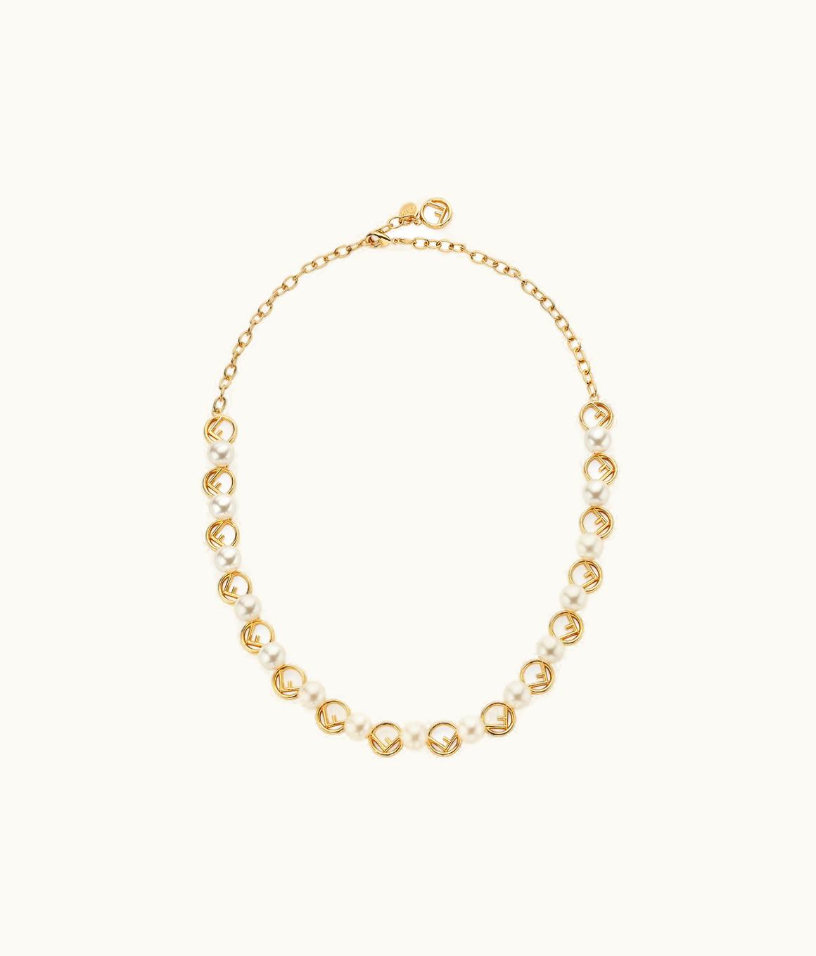 Fendi Fendi F Is Fendi Gold-Finish Metal Chain Necklace with White Bijou Beads