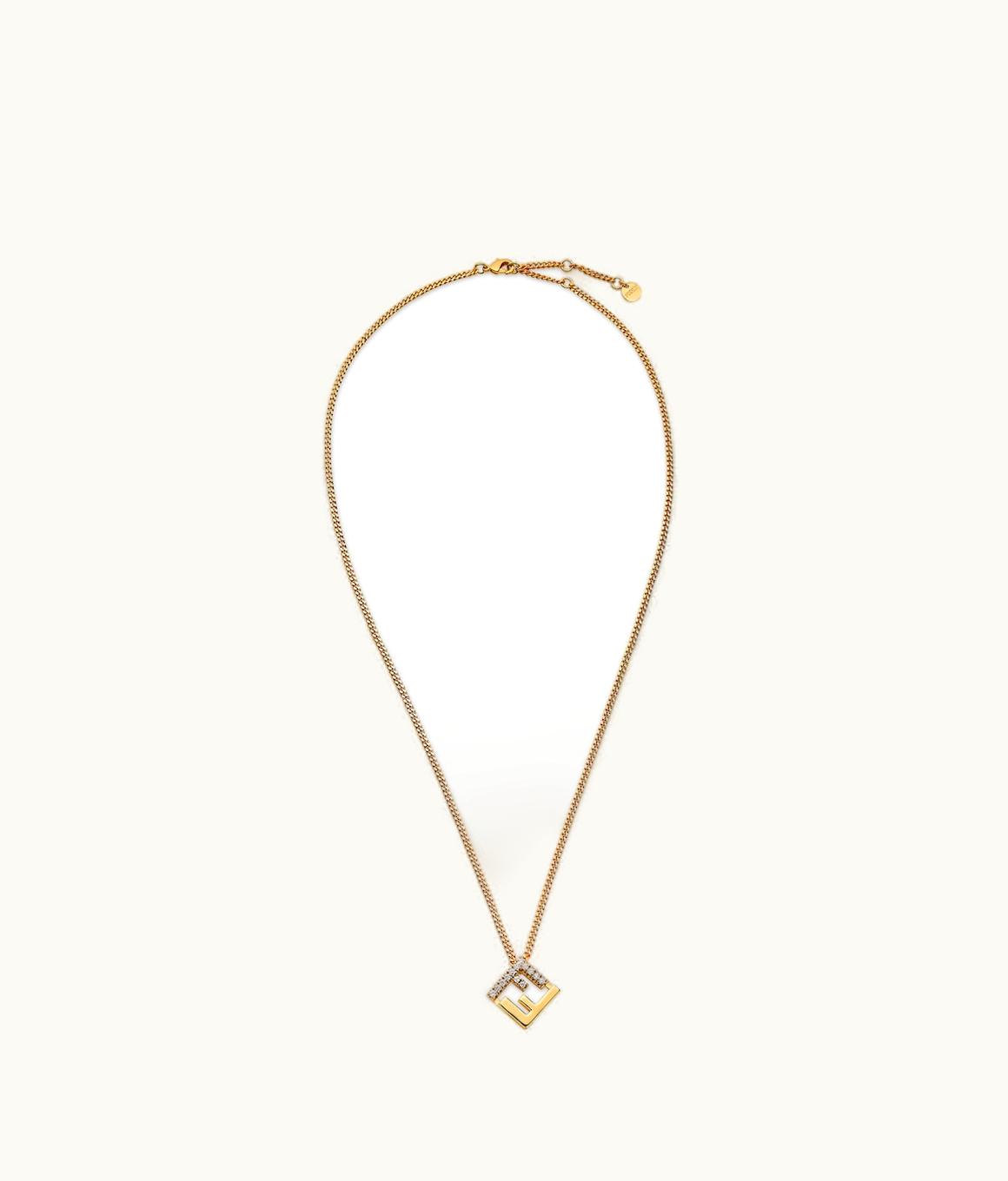 Fendi Fendi FF Crystal Pendant Necklace - Gold Finish