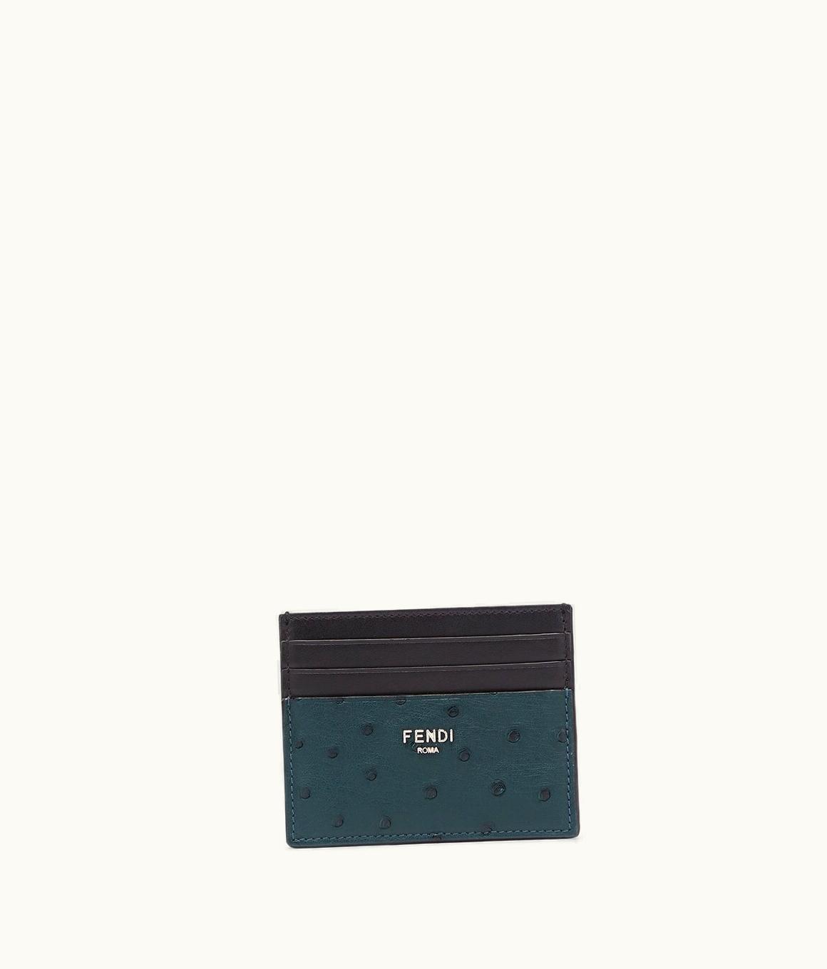 Fendi Fendi Card Holder - Dark Green Ostrich Leather Card Holder