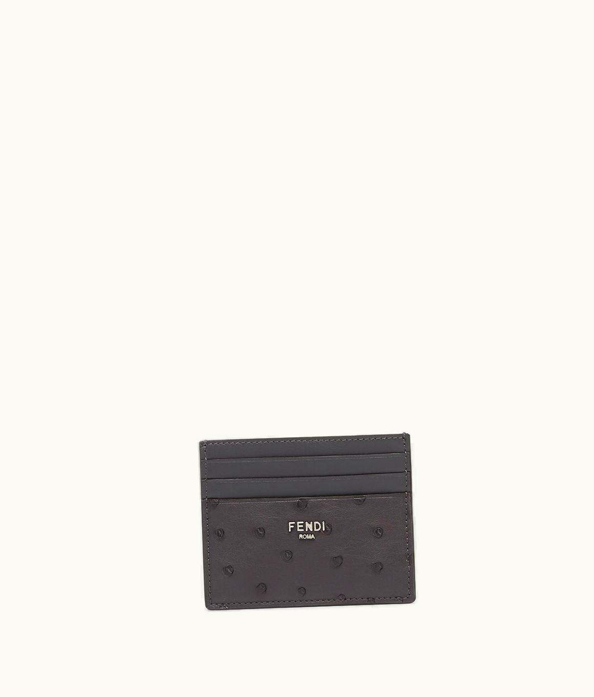 Fendi Fendi Card Holder - Dark Gray Ostrich Leather Card Holder