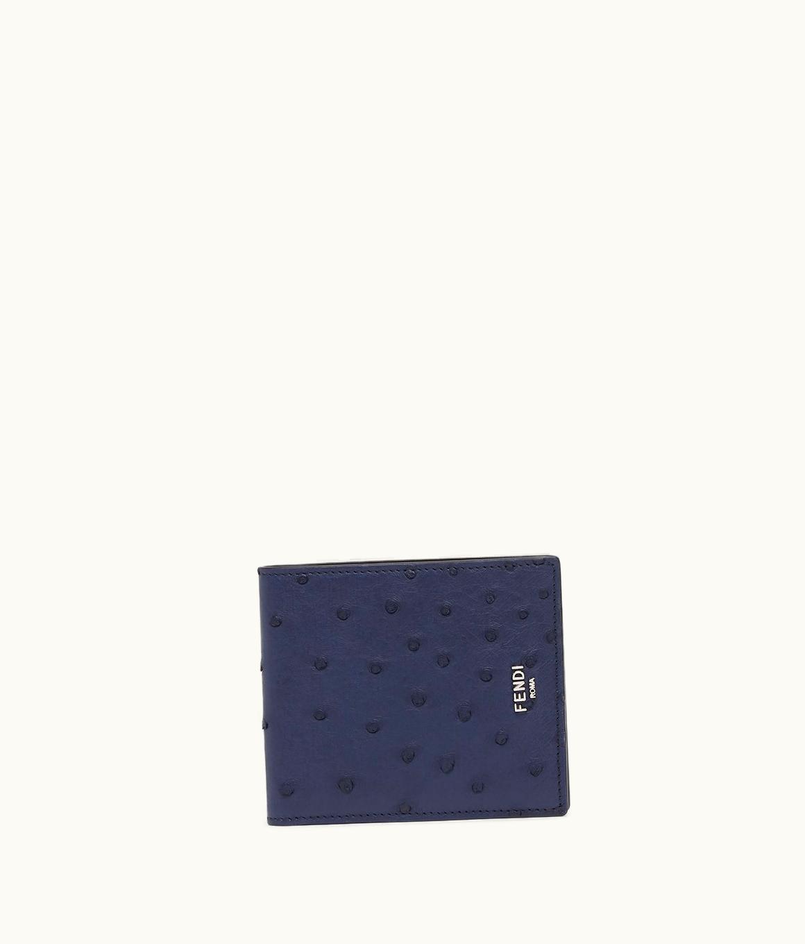 Fendi Fendi Signature Wallet - Dark Blue Ostrich Leather Bifold Wallet