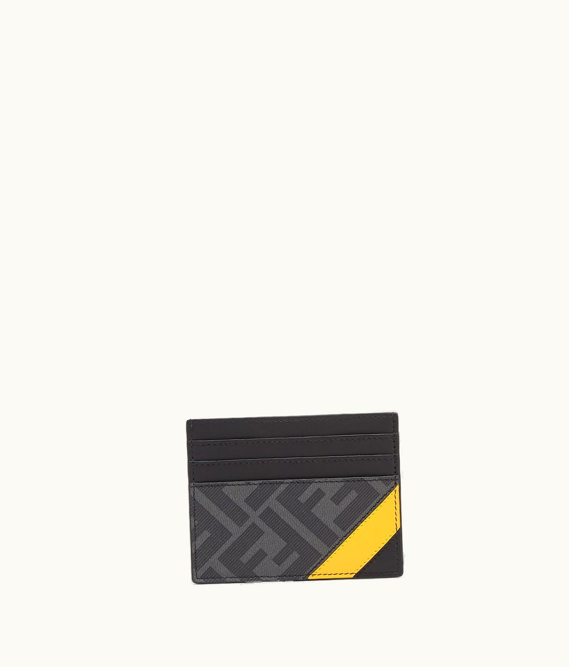 Fendi Fendi Diagonal Card Holder FF Fabric Card Holder Gray/Yellow