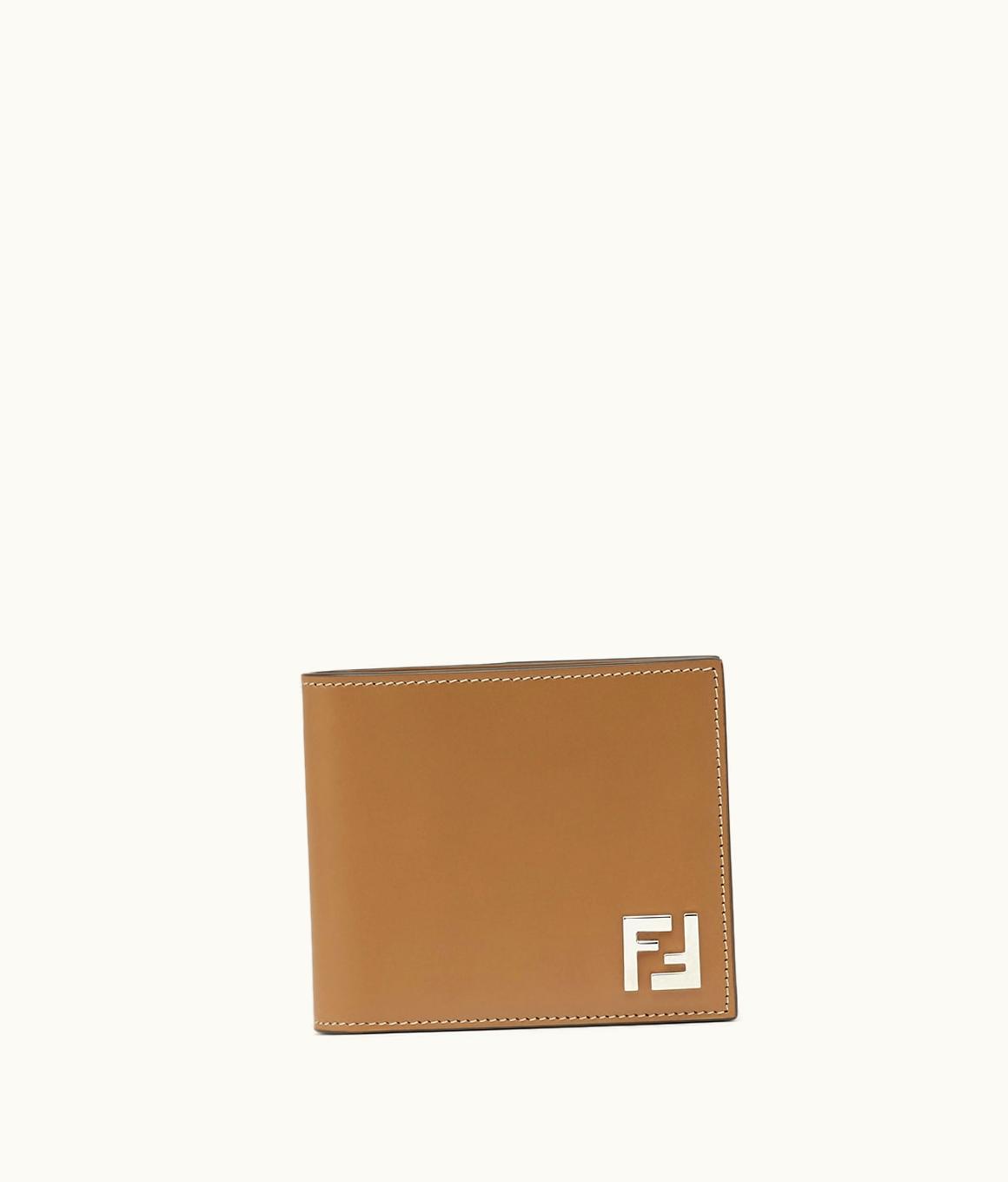 Fendi Fendi FF Squared Bi-Fold Wallet - Beige Leather Compact Bi-Fold Wallet