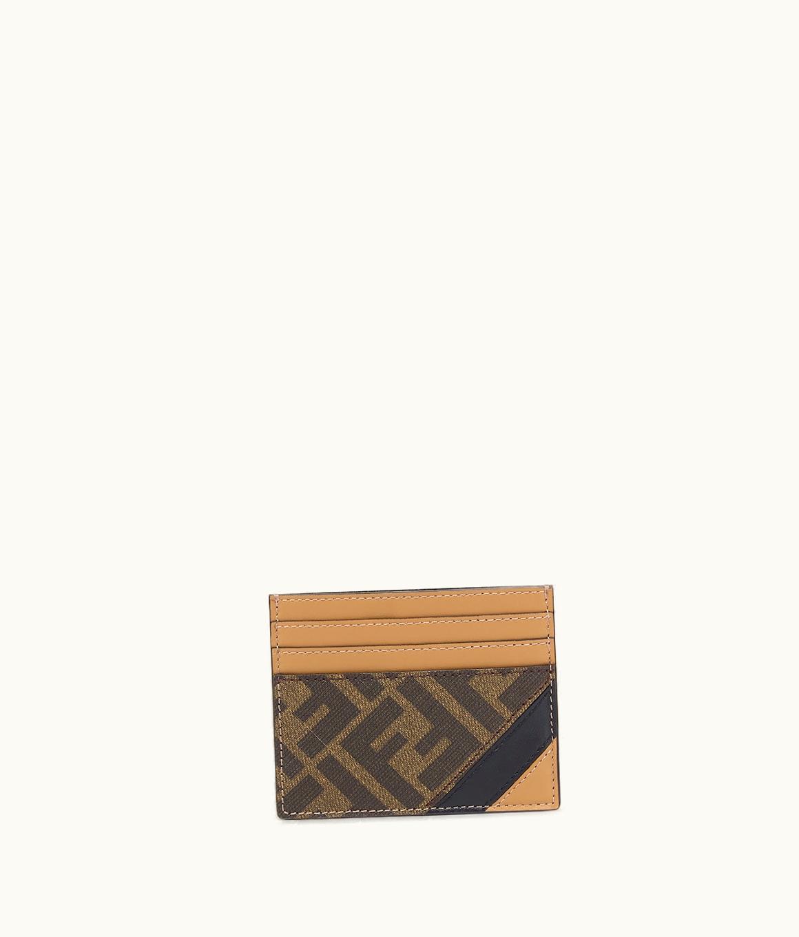 Fendi Fendi FF Motif Fabric Card Holder Brown Tobacco Beige Black