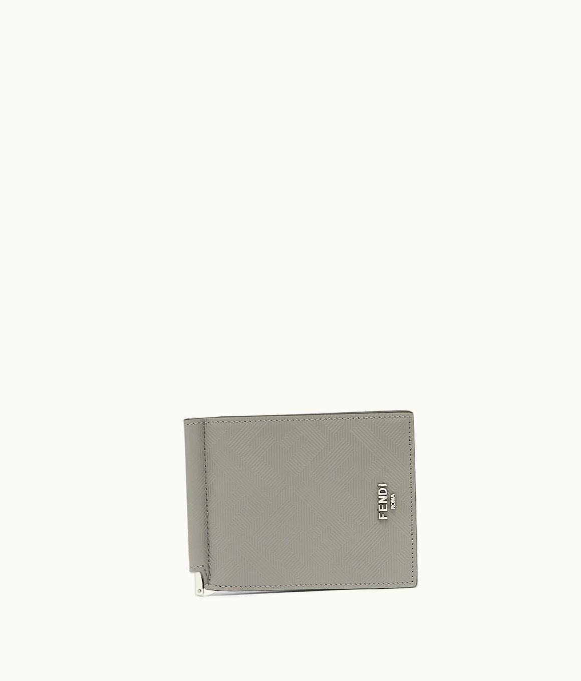 Fendi Fendi Shadow Card Holder - Dove Gray Leather Money Clip