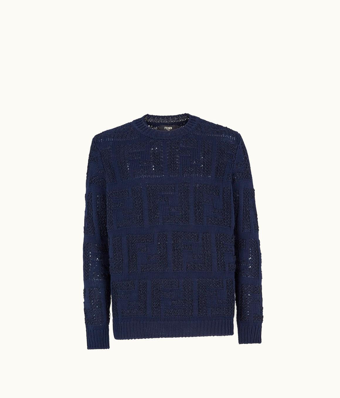 Fendi Fendi Sweater - Blue FF Cotton And Linen Jumper