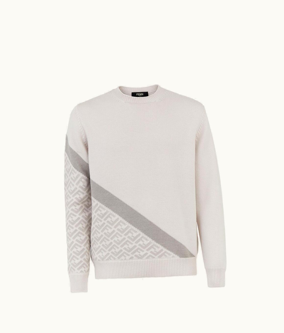 Fendi Fendi Diagonal White Wool Crew Neck Sweater