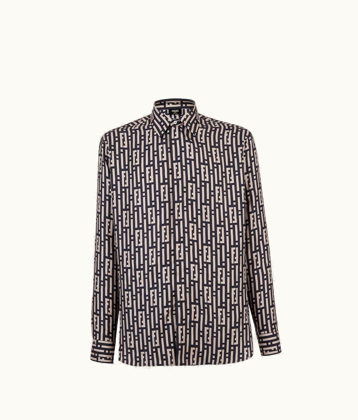 Fendi Fendi FF Stripes Silk Shirt Beige Midnight Blue