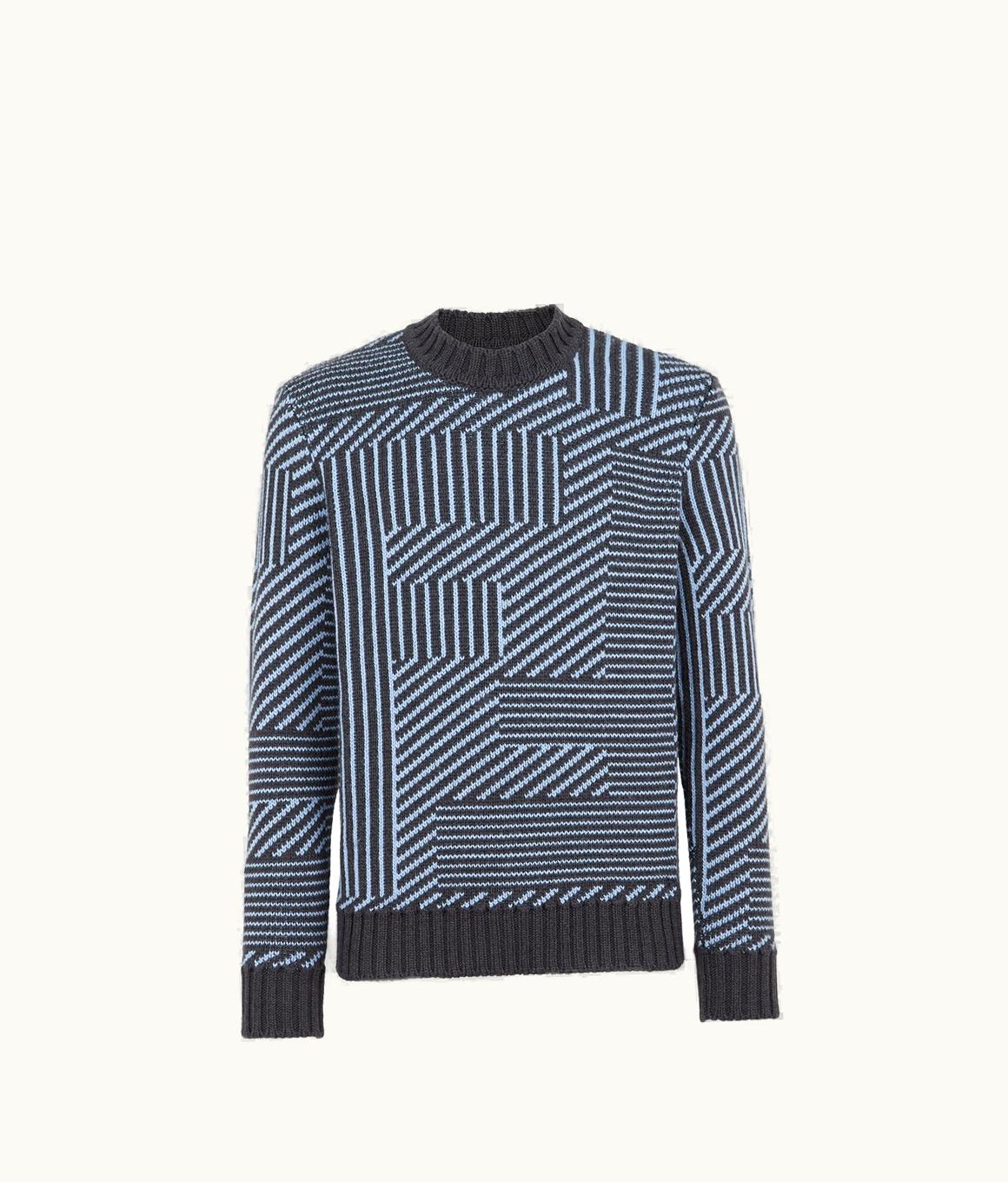 Fendi Fendi Shadow Crew-Neck Sweater - Multicolor Jacquard Yarn (Dark Gray/Light Blue)