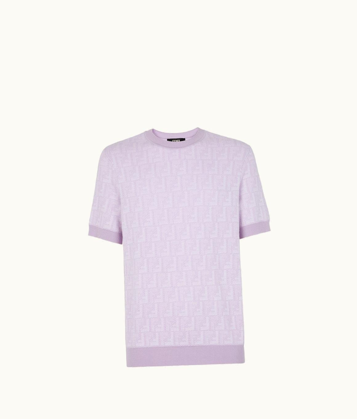 Fendi Fendi Shadow Motif Intarsia Crew Neck Wool Sweater Lilac