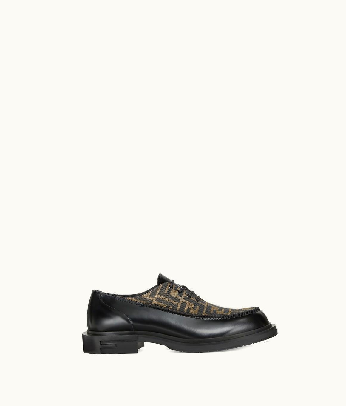 Fendi Fendi FF Jacquard Black Leather Lace-Ups