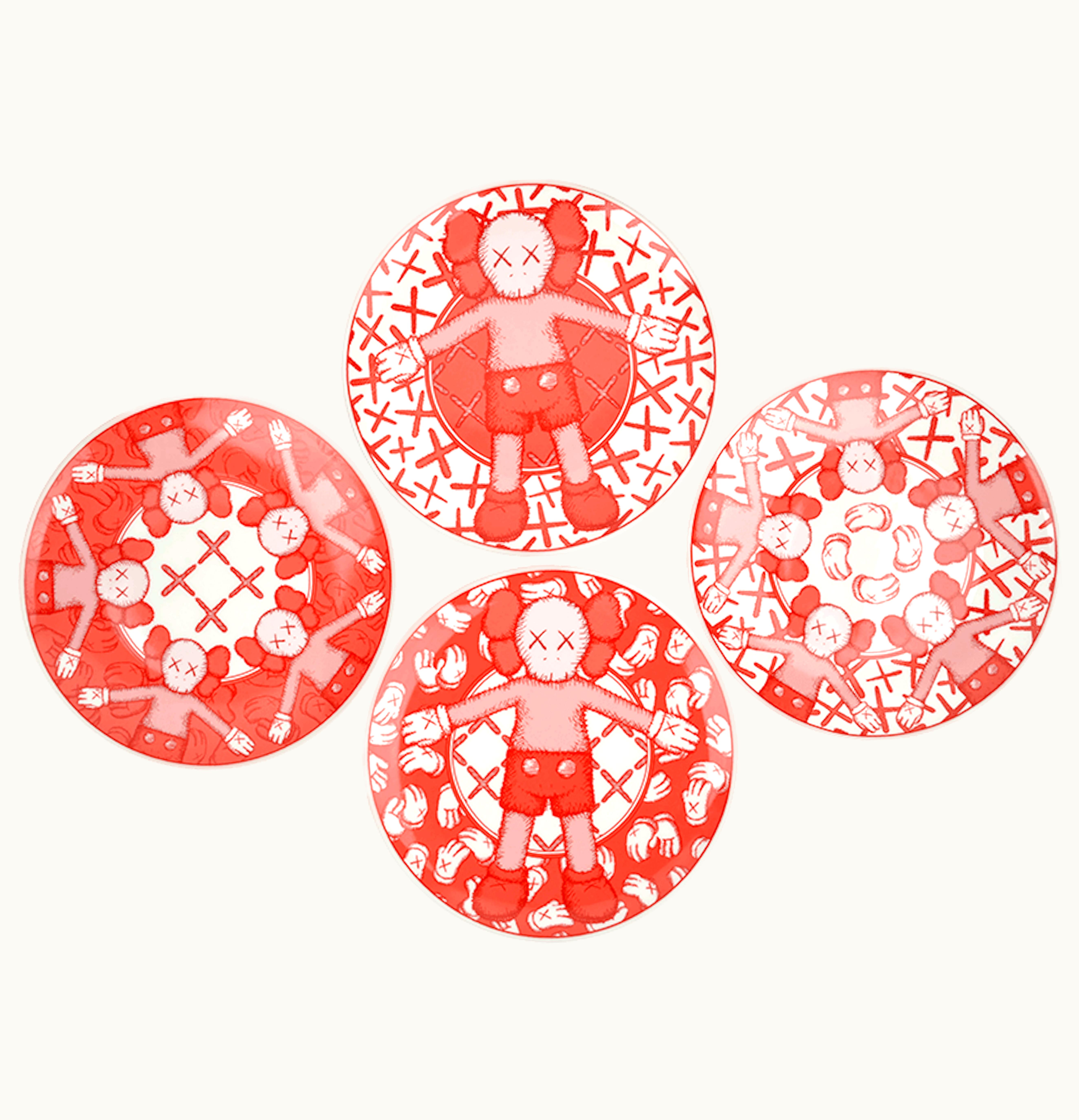 KAWS KAWS x Doha Fire Station Ceramic Plates Set of 4 Red White