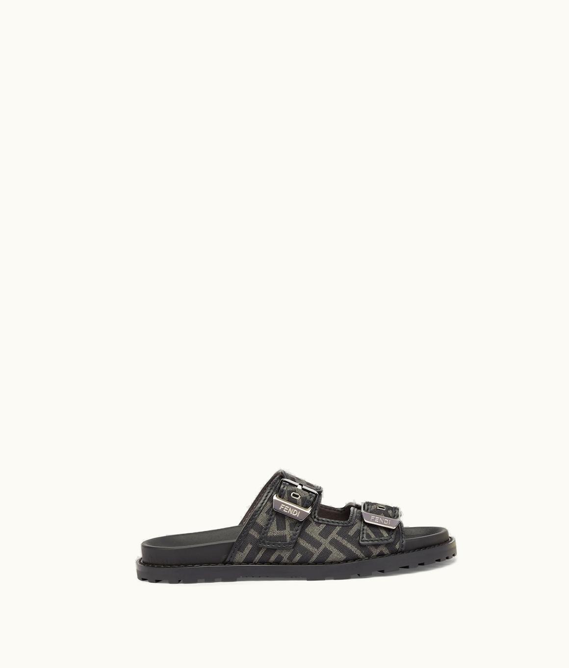 Fendi Fendi Feel Sandals - FF Jacquard Fabric Sandals in Black and Gray