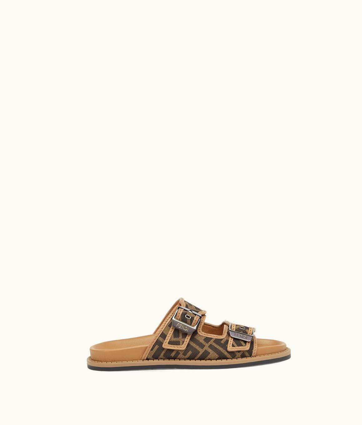 Fendi Fendi FF Jacquard Fabric Sandals - Black/Tobacco Beige Palladium Sandals