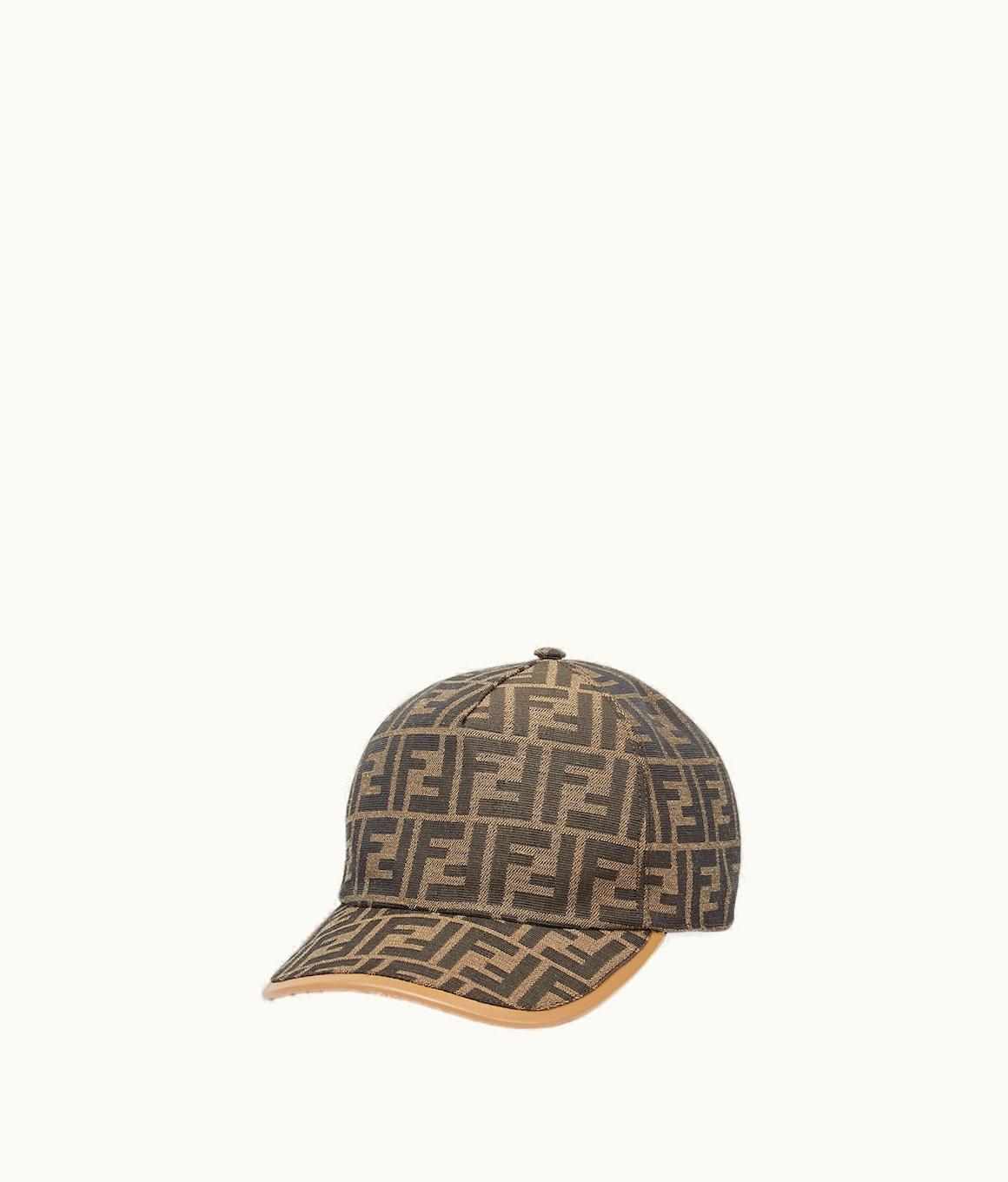 Fendi Fendi FF Jacquard Fabric Baseball Cap Beige Leather Trim