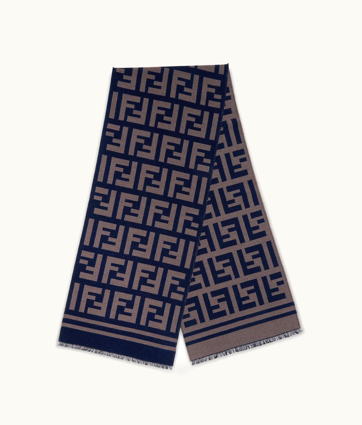 Fendi Fendi Macro FF Silk And Wool Scarf Brown Blue