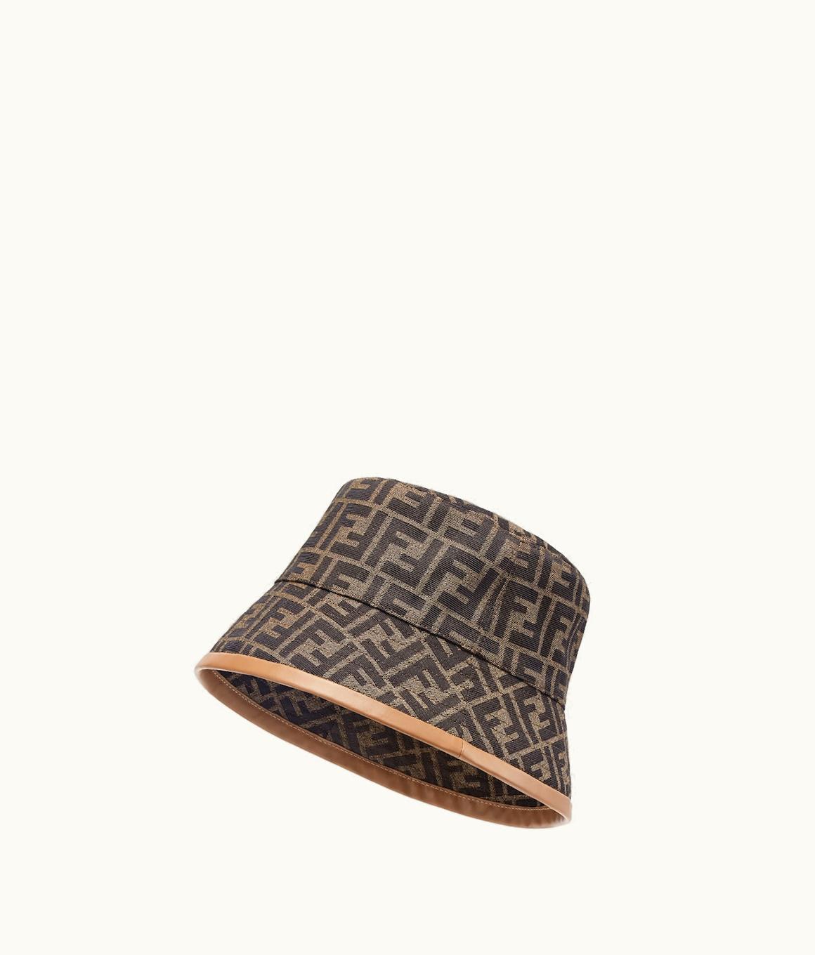 Fendi Fendi FF Jacquard Fabric Bucket Hat Beige Leather Edge