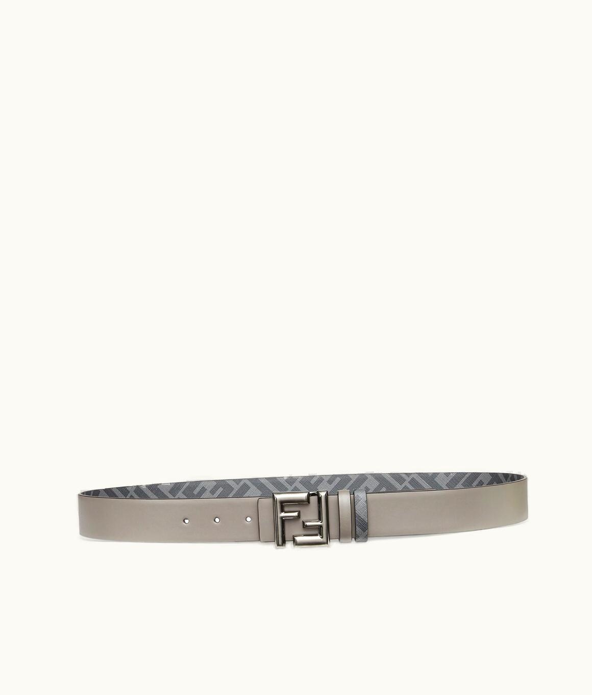 Fendi Fendi FF Rounded Belt - Dove Gray Leather Reversible Belt