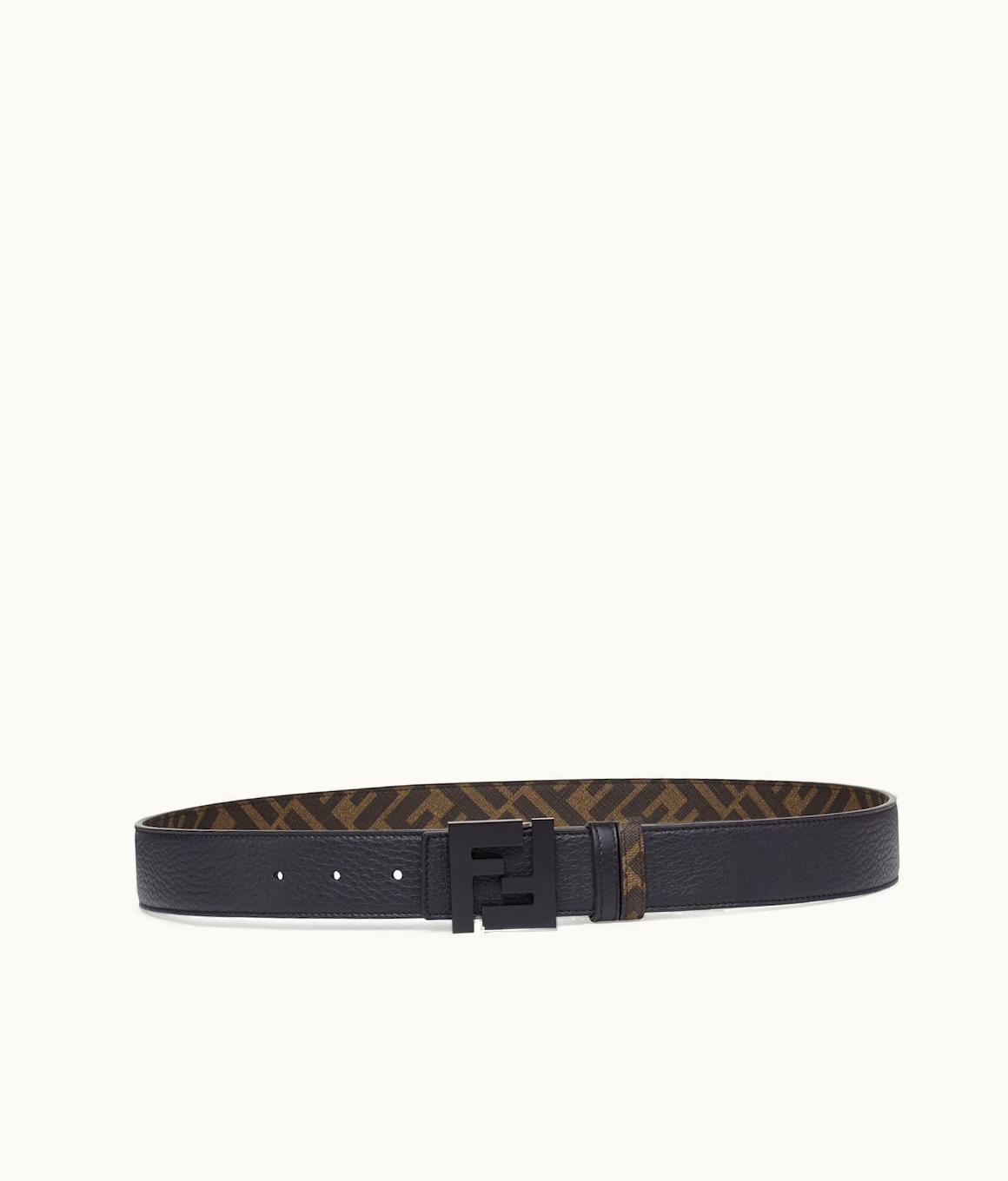 Fendi Fendi FF Belt - Brown Leather And Fabric Reversible Belt