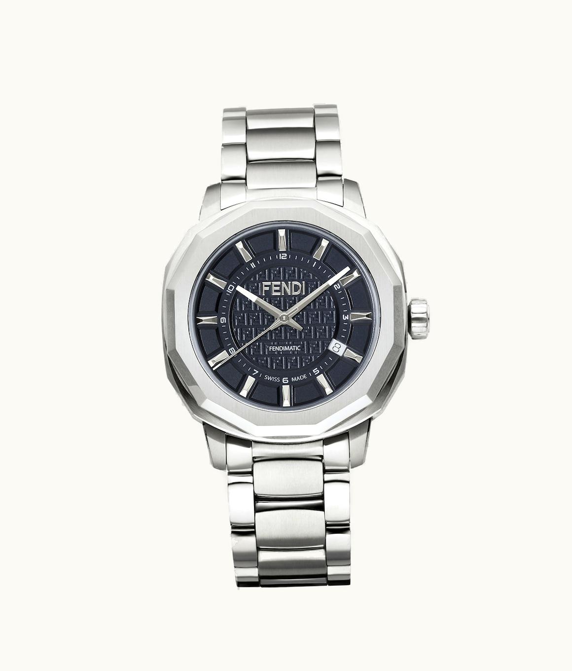 Fendi Fendimatic Silver-Blue Geometric Automatic Watch