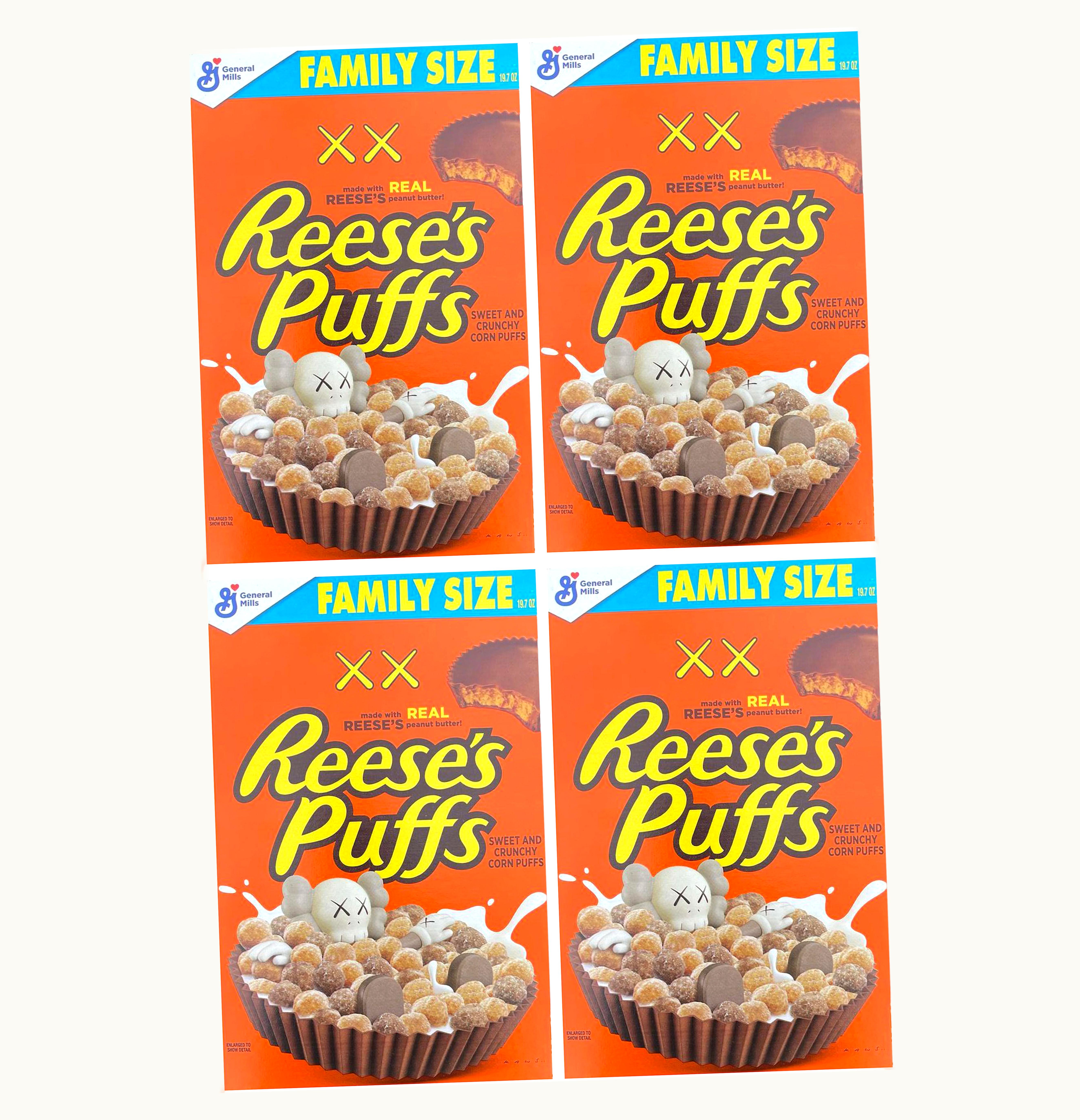 KAWS KAWS x Reeses Puffs Cereal Family Size 4x Lot Not Fit For Human Consumption