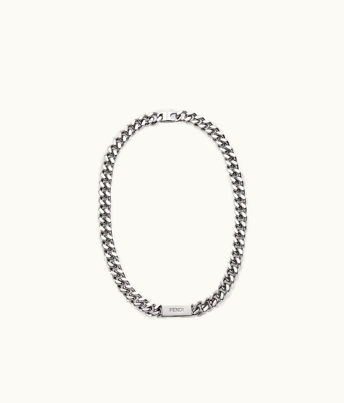 Fendi Fendi Plaque Chain Link Necklace Palladium Silver