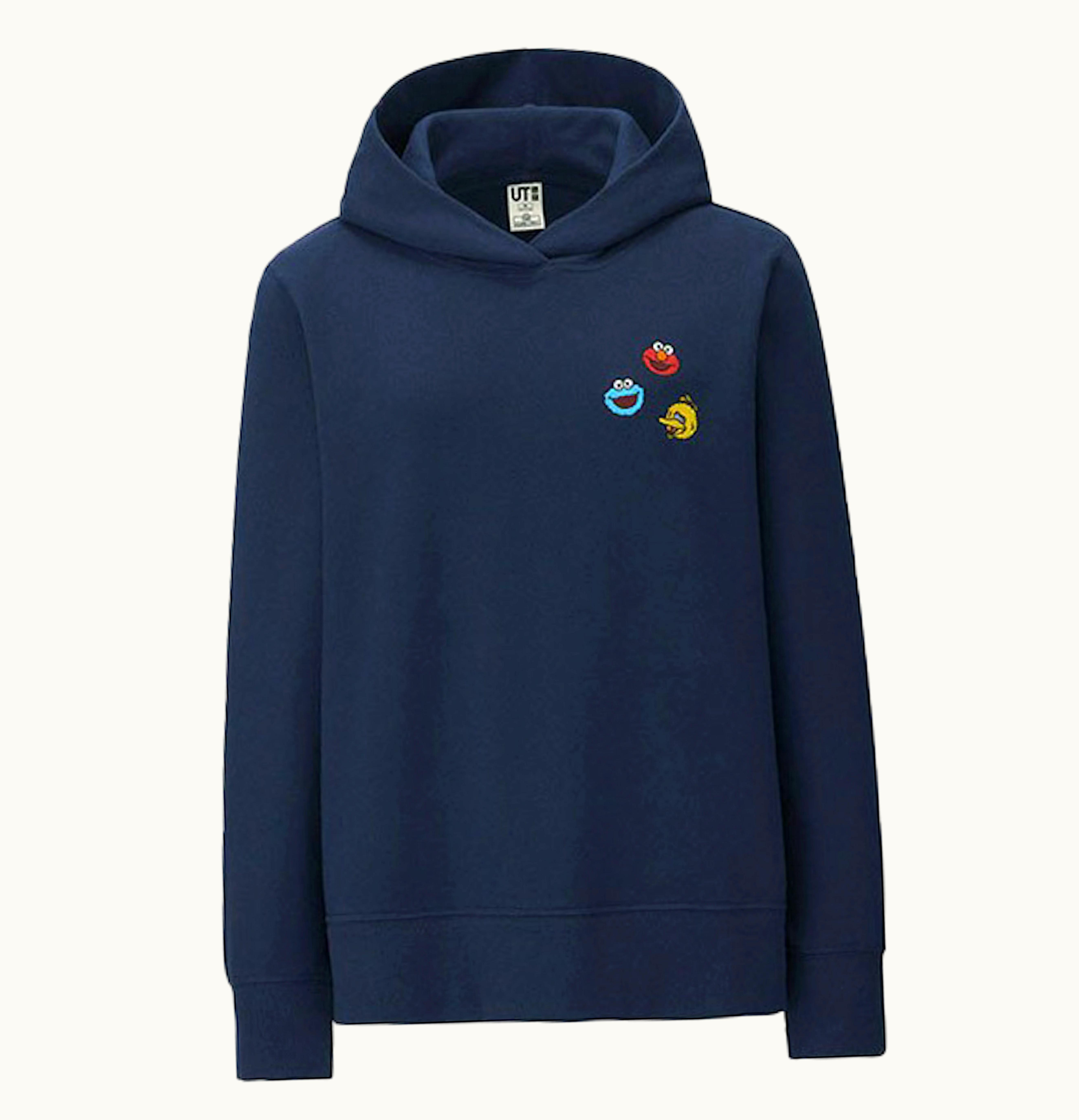 KAWS KAWS x Uniqlo x Sesame Street Elmo Cookie Monster Big Bird Heads Hoodie US Womens Sizing Navy