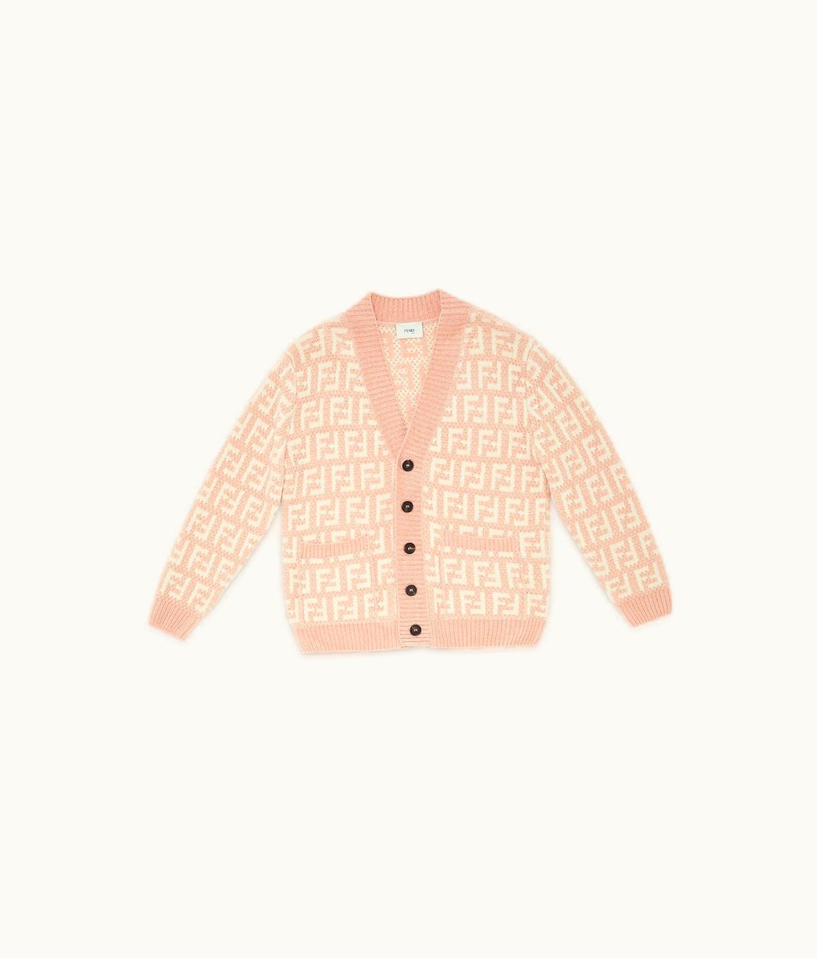 Fendi Fendi Junior Knit Cardigan - Pink And Cream Chenille Cardigan