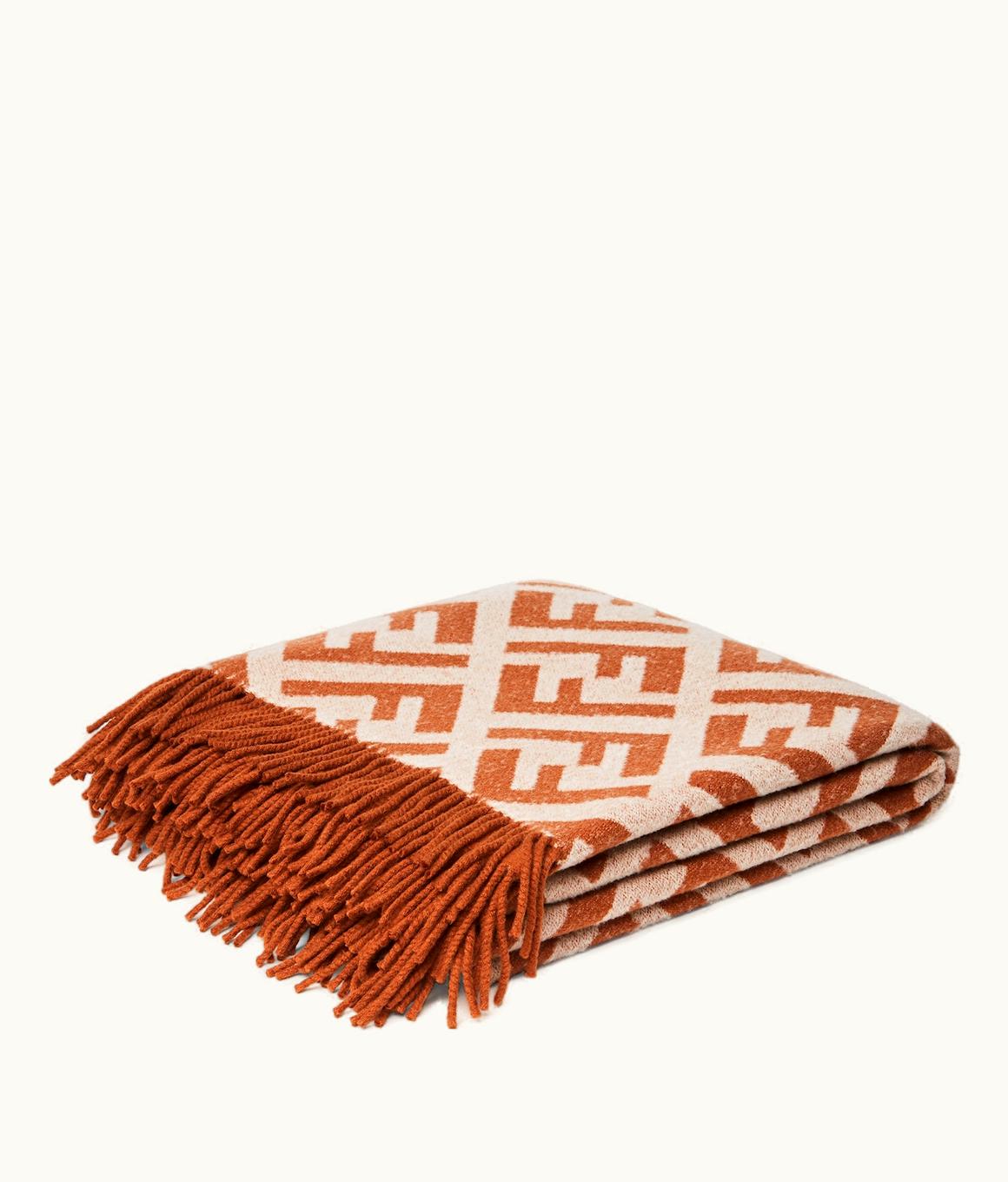 Fendi Fendi FF Karl Lagerfeld Reversible Cashmere Wool Throw Beige And Brick Red