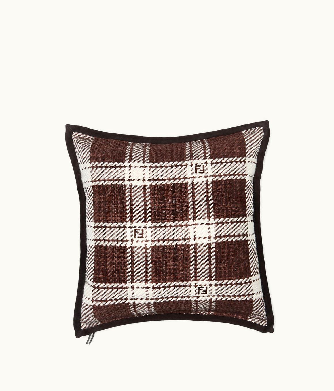Fendi Fendi FF Square Cushion - Dark Brown Woven Leather Cushion