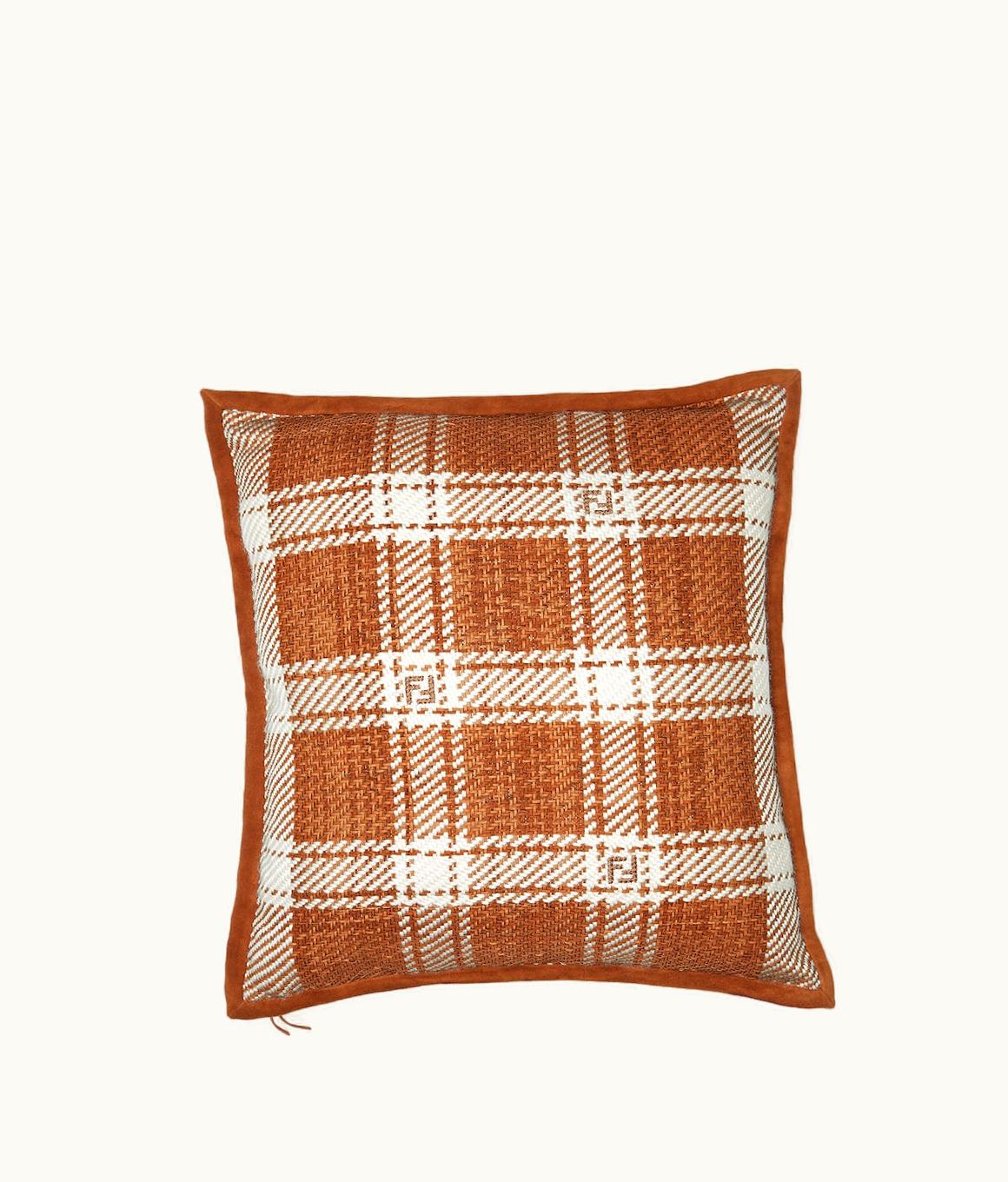 Fendi Fendi FF Square Cushion - Brown Woven Leather Cushion