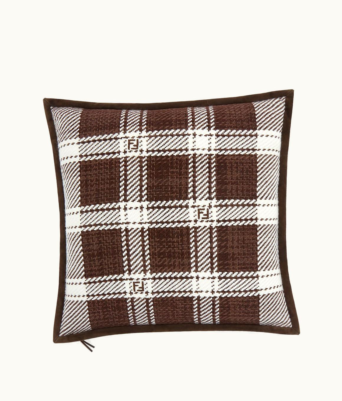 Fendi Fendi FF Cushion - Dark Brown Woven Leather Cushion