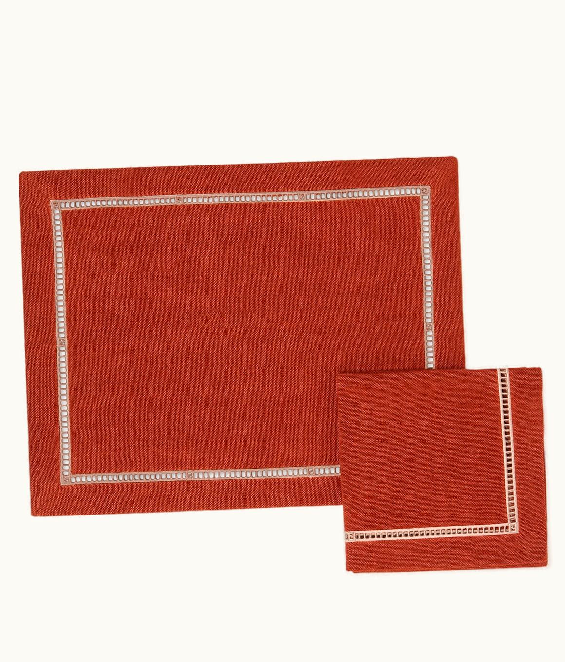 Fendi Fendi FF Table Set - Brick Red Embroidered Linen Placemat And Napkin