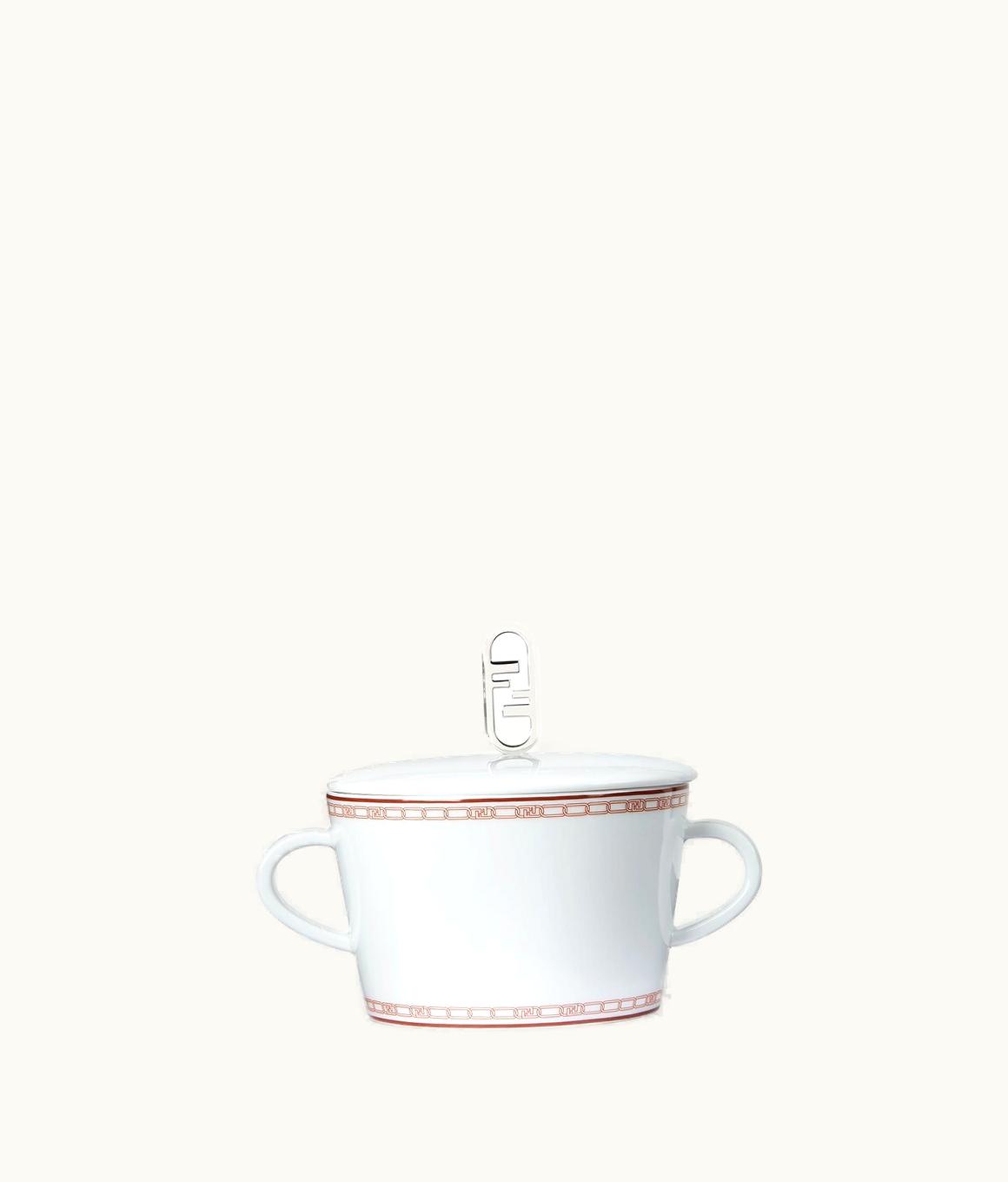 Fendi Fendi O’lock Sugar Bowl - White And Brick Red Porcelain Sugar Bowl