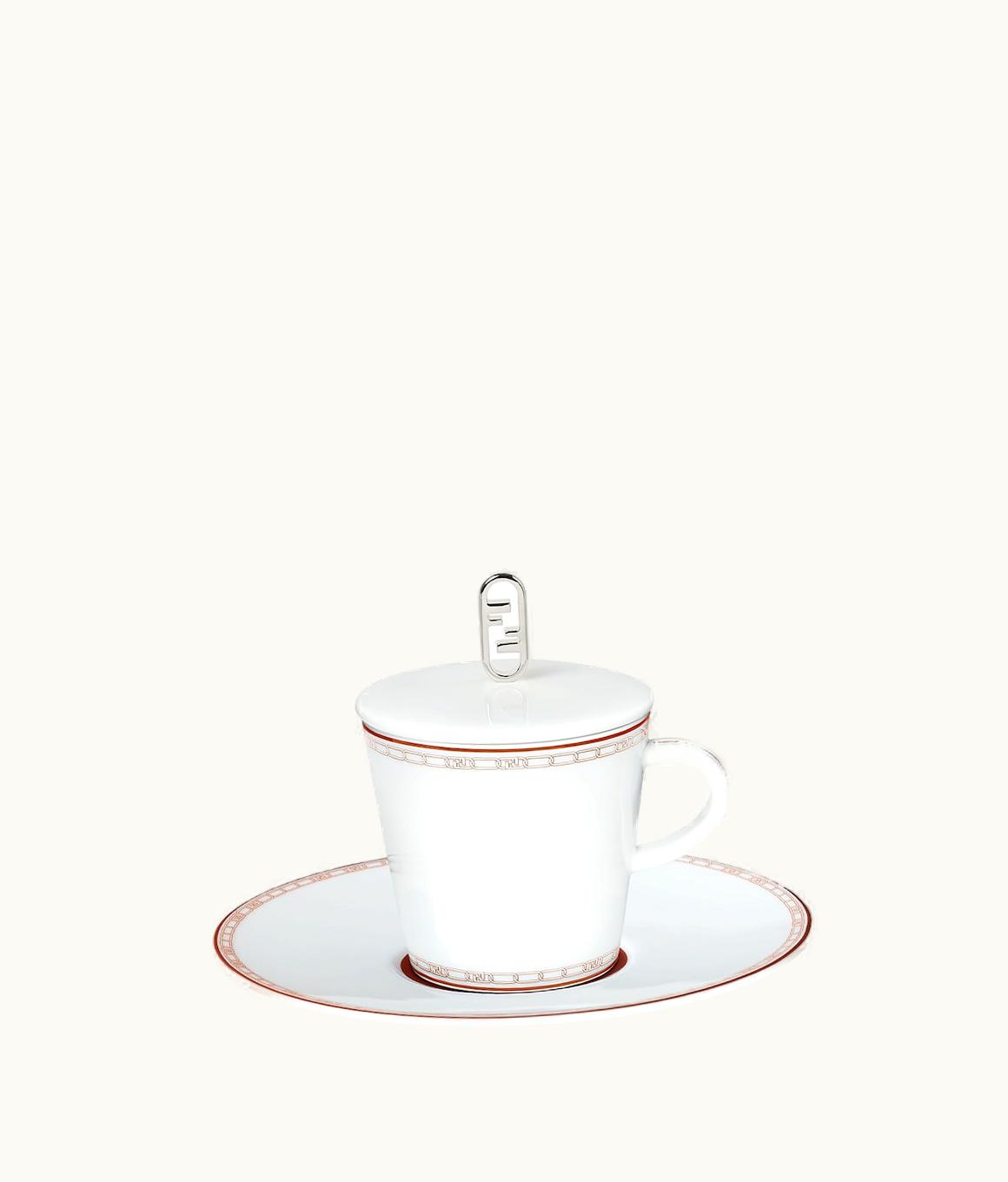 Fendi Fendi O’lock Teacup - White And Brick Red Porcelain Teacup