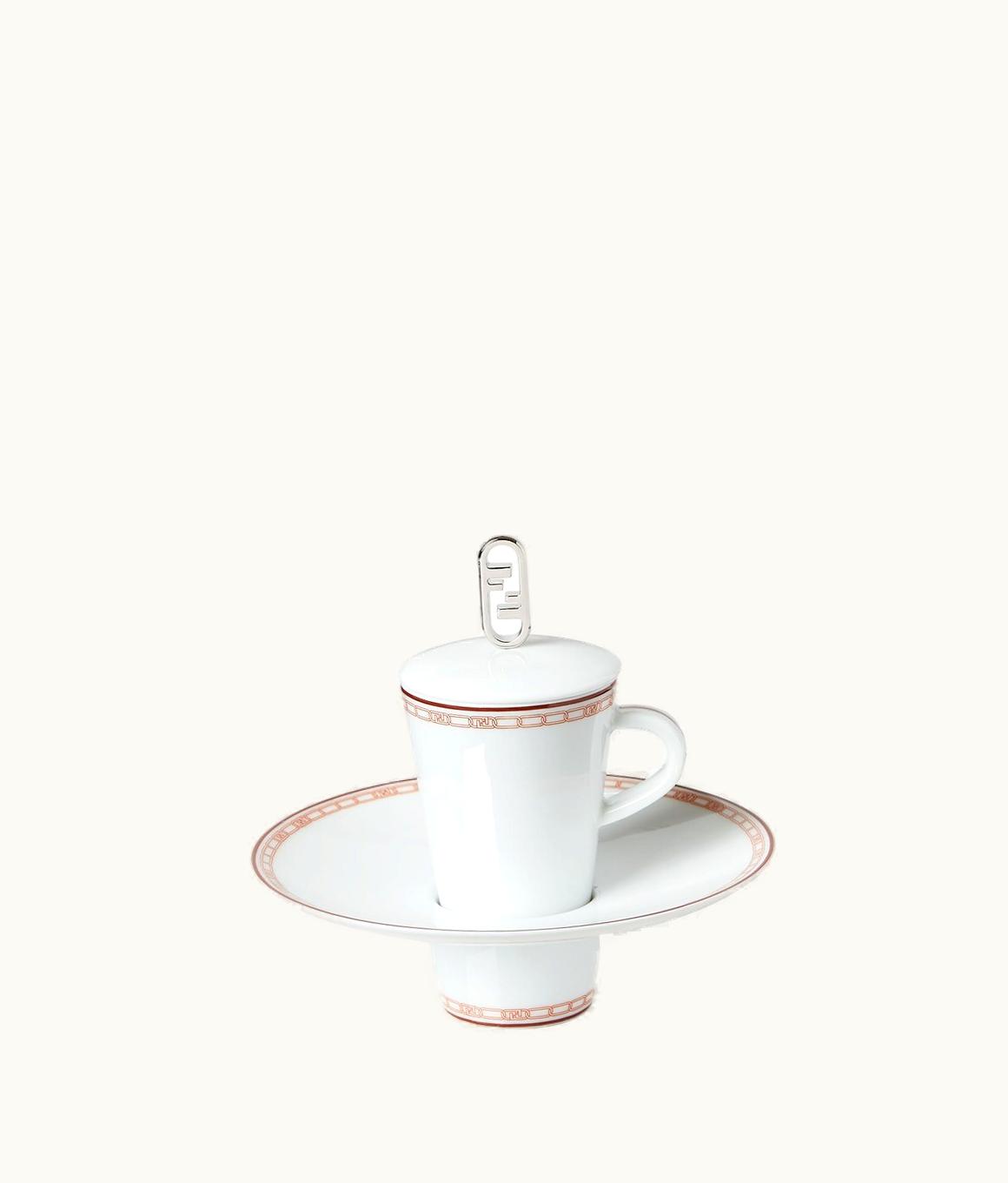 Fendi Fendi O’lock Coffee Cup - White And Brick Red Porcelain Coffee Cup